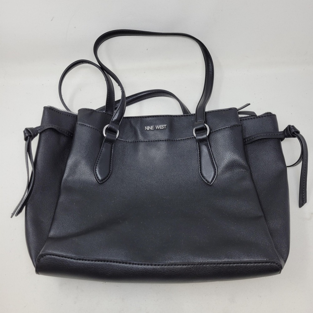 Nine West Tote Bag Womens Medium Black Faux Leather Zip Inner Pockets Casual‎